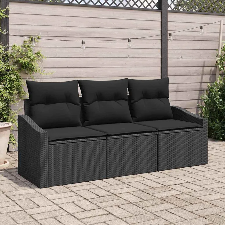 Ensemble de canapé de jardin avec coussin 3 pcs Noir polyrotin