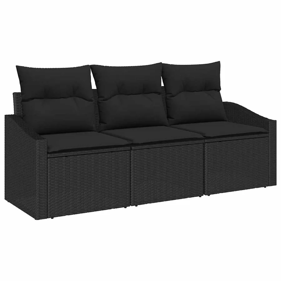 Ensemble de canapé de jardin avec coussin 3 pcs Noir polyrotin - 2