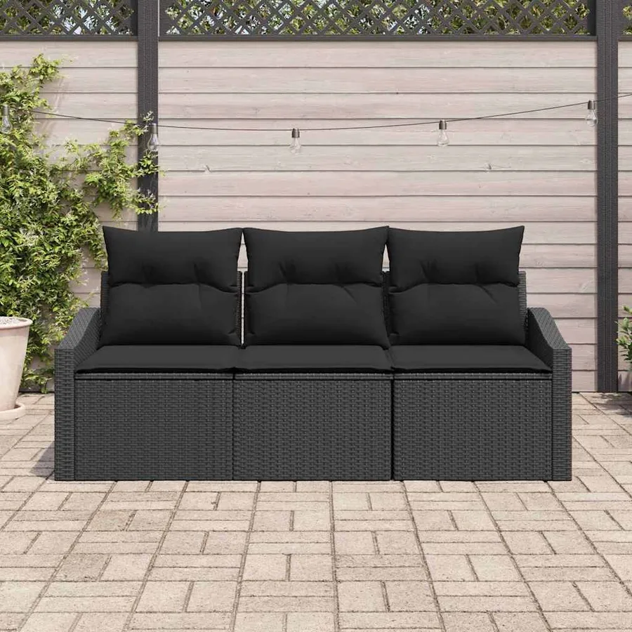 Ensemble de canapé de jardin avec coussin 3 pcs Noir polyrotin - 3