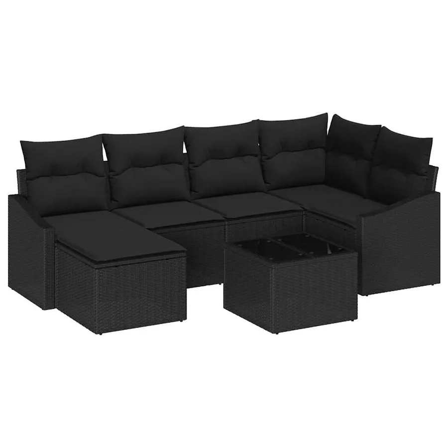 Ensemble de salle à manger pour jardin avec coussin 7 pcs Noir - 2