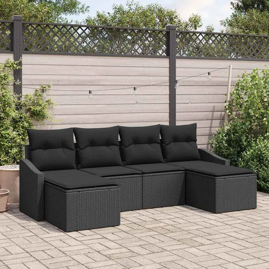 Ensemble de salle à manger pour jardin avec coussin 6 pcs Noir