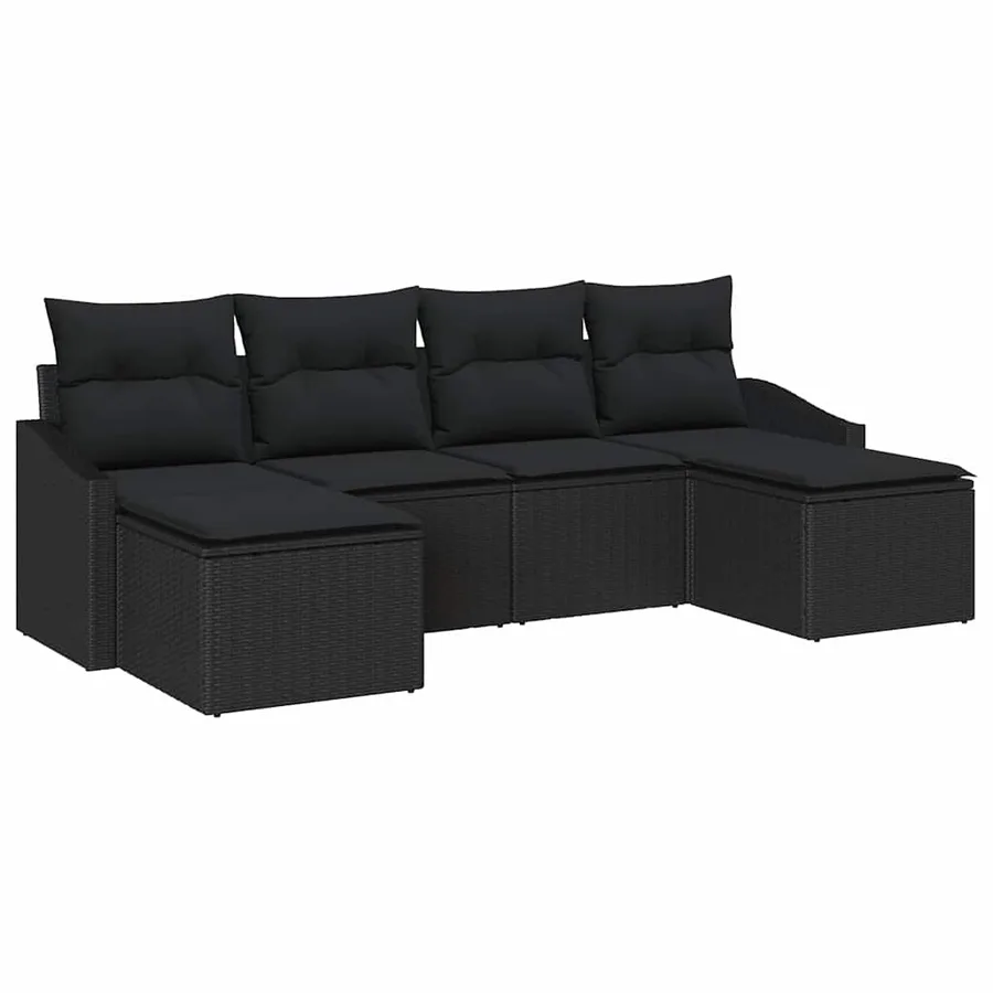 Ensemble de salle à manger pour jardin avec coussin 6 pcs Noir - 2