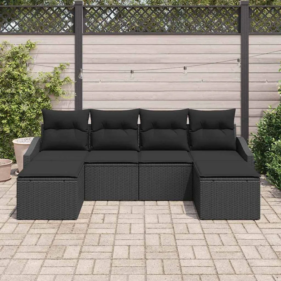 Ensemble de salle à manger pour jardin avec coussin 6 pcs Noir - 3