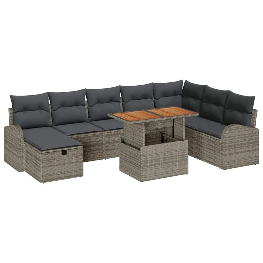 Ensemble de canapé de jardin avec coussin 9 pcs Gris polyrotin - 2