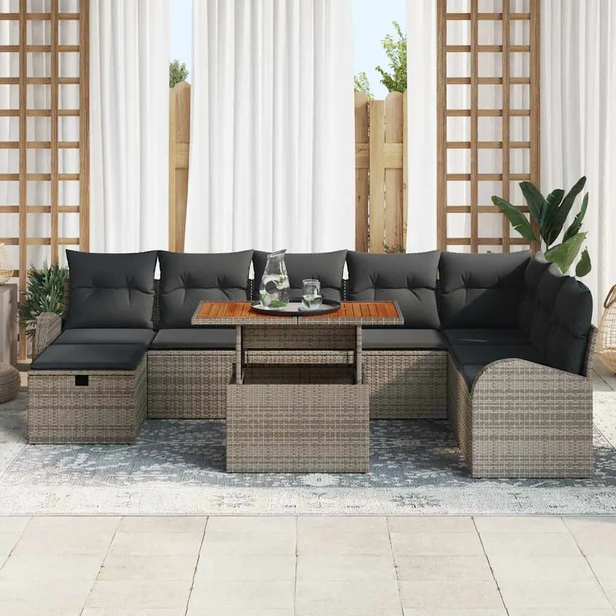 Ensemble de canapé de jardin avec coussin 9 pcs Gris polyrotin - 3