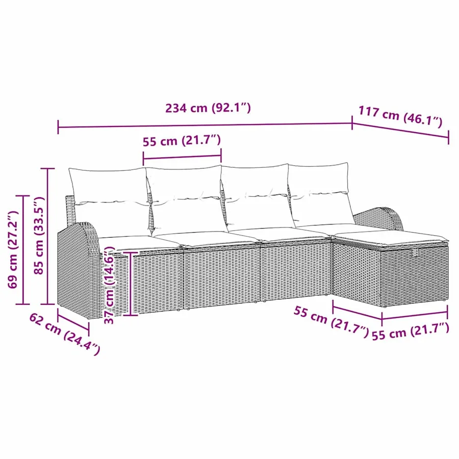 Ensemble de Canapés avec coussin avec stockage Gris polyrotin - 9