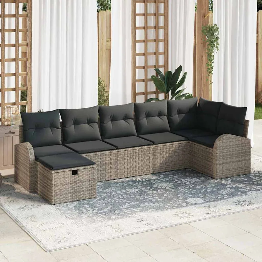 Ensemble de Canapés avec coussin 7 pcs Gris polyrotin