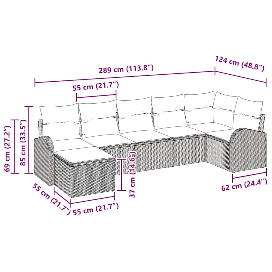 Ensemble de Canapés avec coussin 7 pcs Gris polyrotin - 10