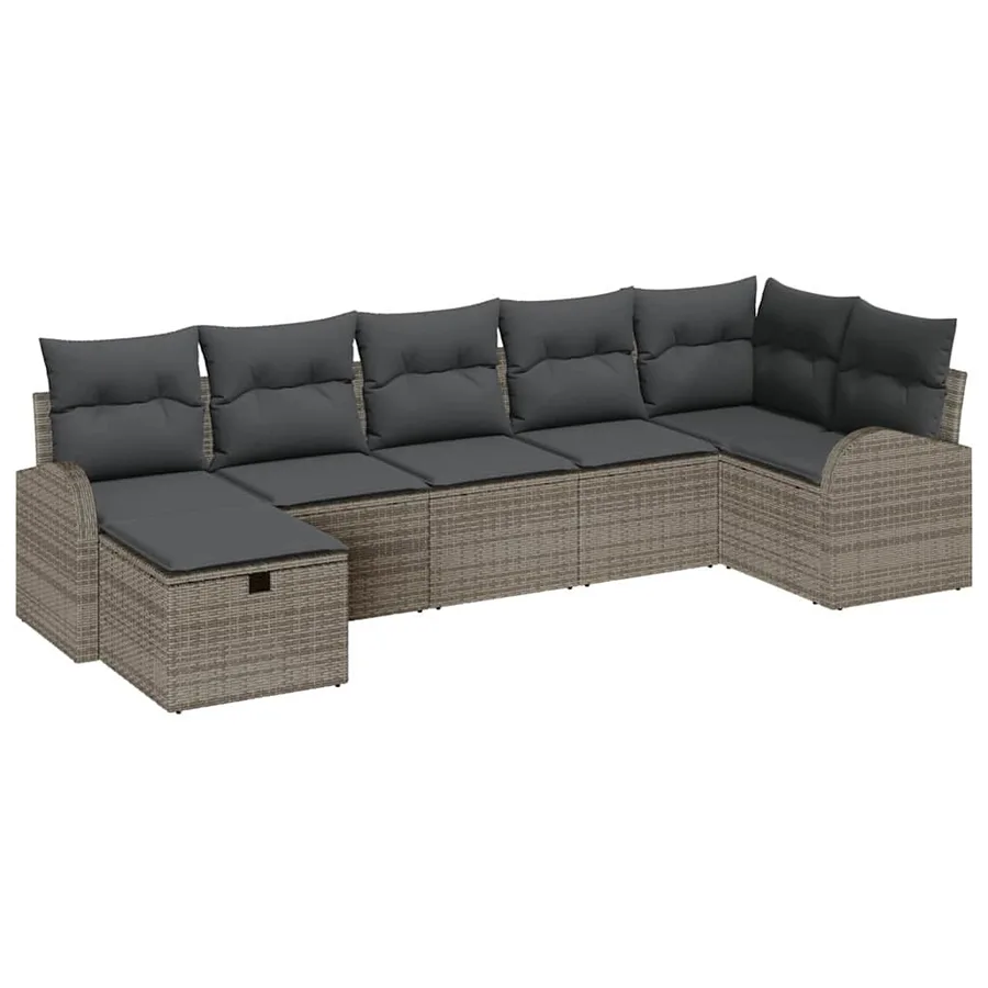 Ensemble de Canapés avec coussin 7 pcs Gris polyrotin - 2