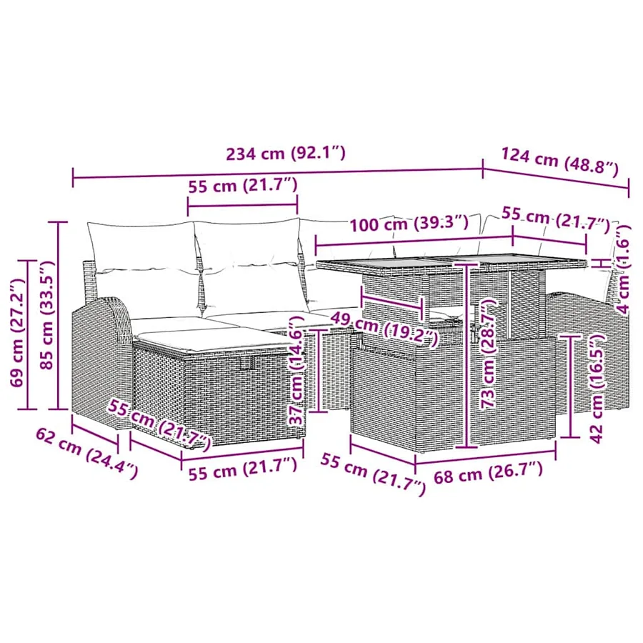 Ensemble de canapé de jardin avec coussin 7 pcs Gris polyrotin - 13