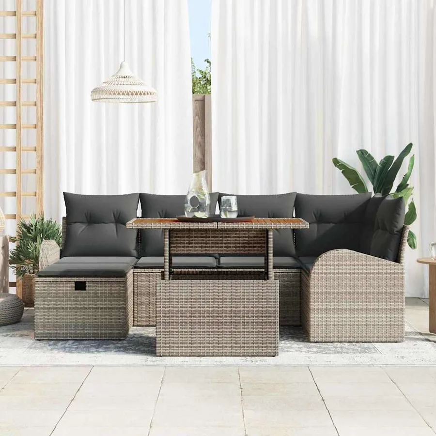 Ensemble de canapé de jardin avec coussin 7 pcs Gris polyrotin - 3