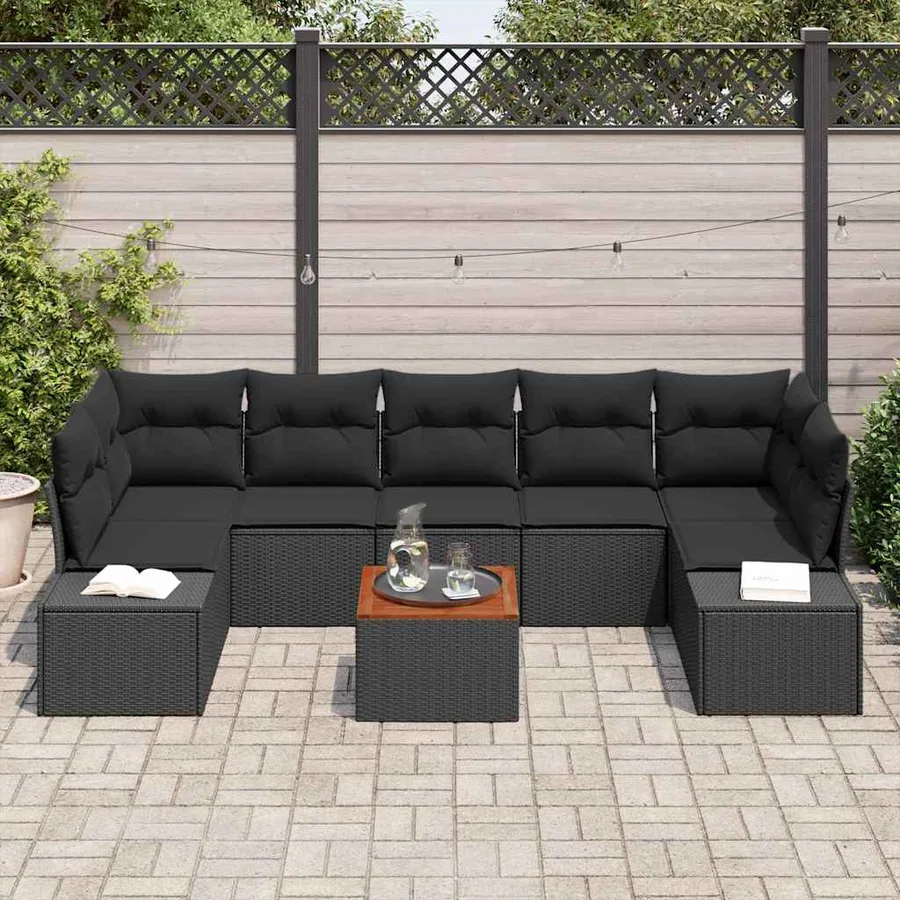 Ensemble de canapé de jardin avec coussin 8 pcs Noir polyrotin - 3