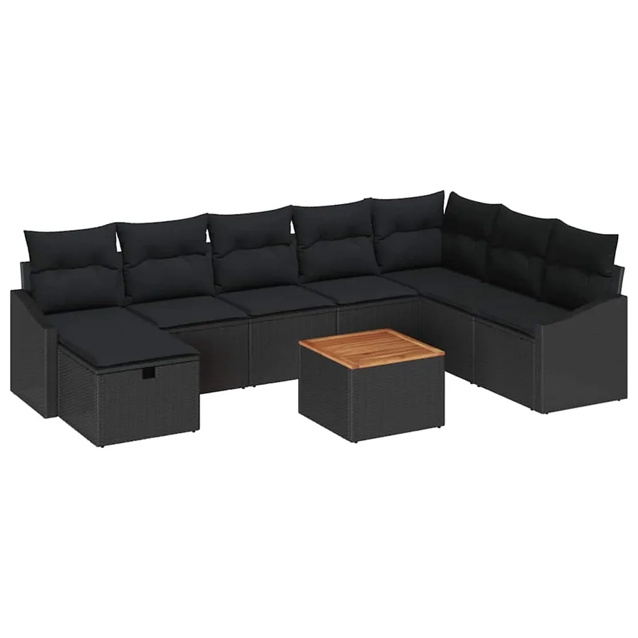 Ensemble de canapé de jardin avec coussin 9 pcs Noir Poly rotin - 2