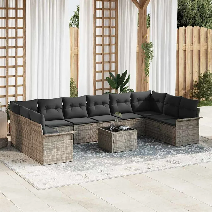 Ensemble de canapé de jardin 11 pcs Gris Poly rotin