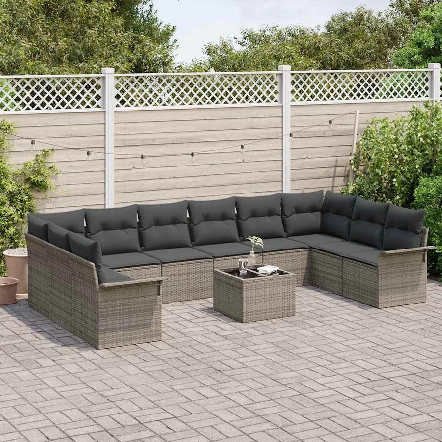 Ensemble de canapé de jardin 11 pcs Gris Poly rotin - 3