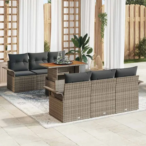 Ensemble de canapé de jardin avec coussin 7 pcs Gris