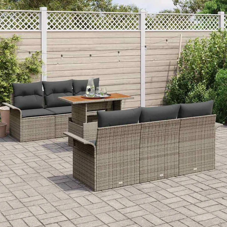 Ensemble de canapé de jardin avec coussin 7 pcs Gris - 3