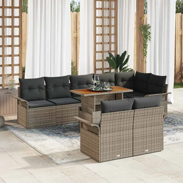 Ensemble de canapé de jardin avec coussin 9 pcs Gris polyrotin