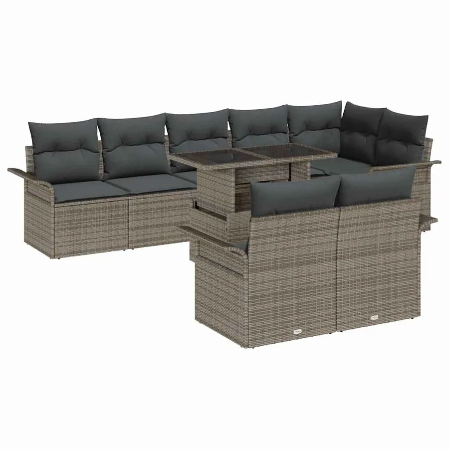 Ensemble de canapé de jardin avec coussin 9 pcs Gris Poly rotin - 2