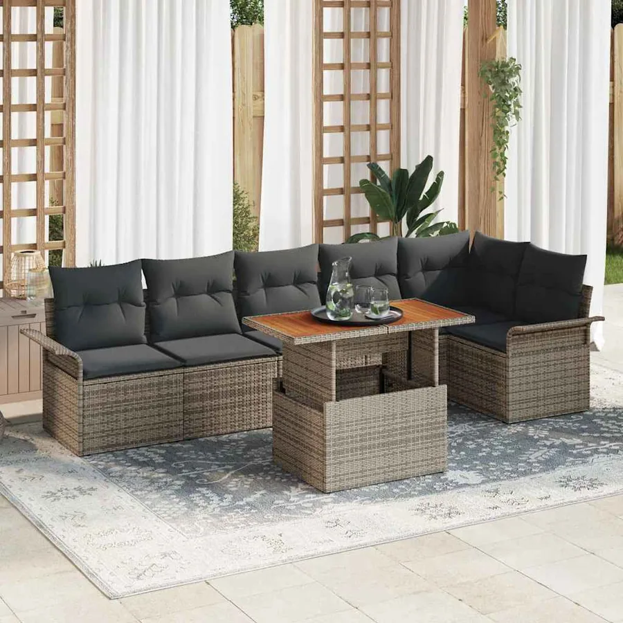 Ensemble de canapé de jardin avec coussin 7 pcs Gris polyrotin