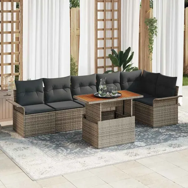 Ensemble de canapé de jardin avec coussin 7 pcs Gris polyrotin