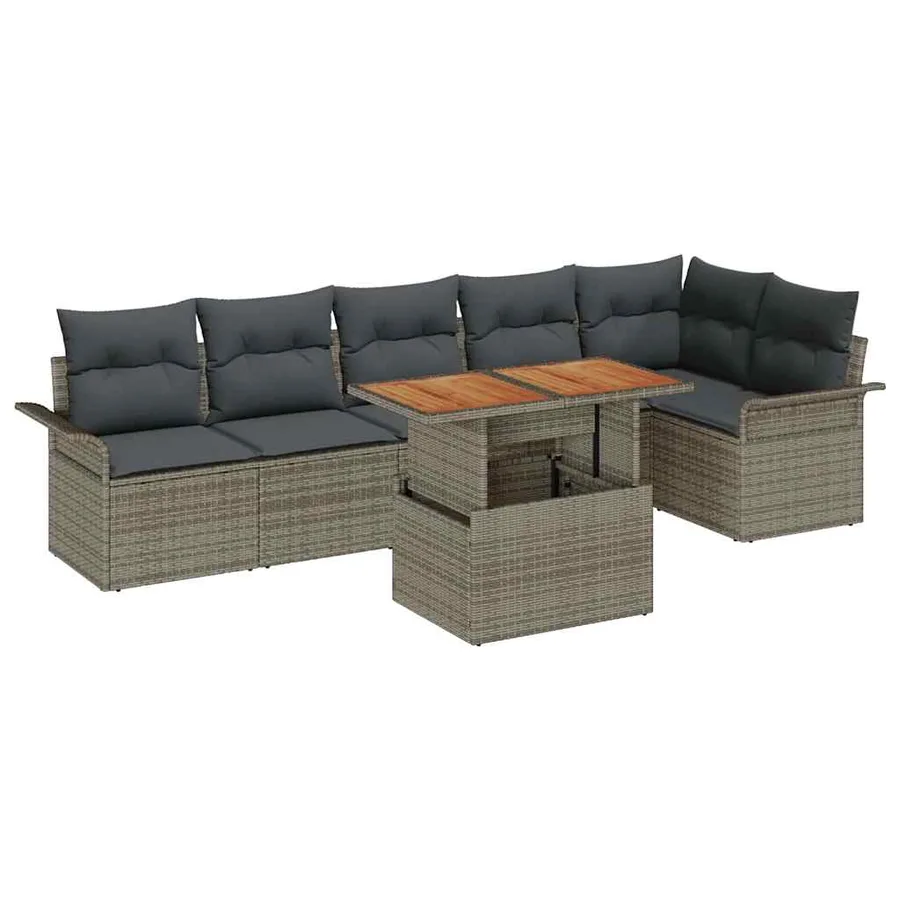 Ensemble de canapé de jardin avec coussin 7 pcs Gris polyrotin - 2