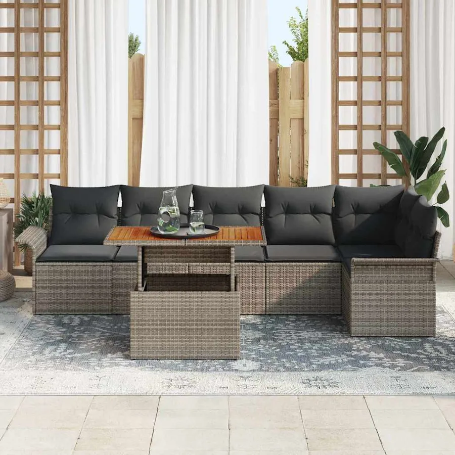 Ensemble de canapé de jardin avec coussin 7 pcs Gris polyrotin - 3