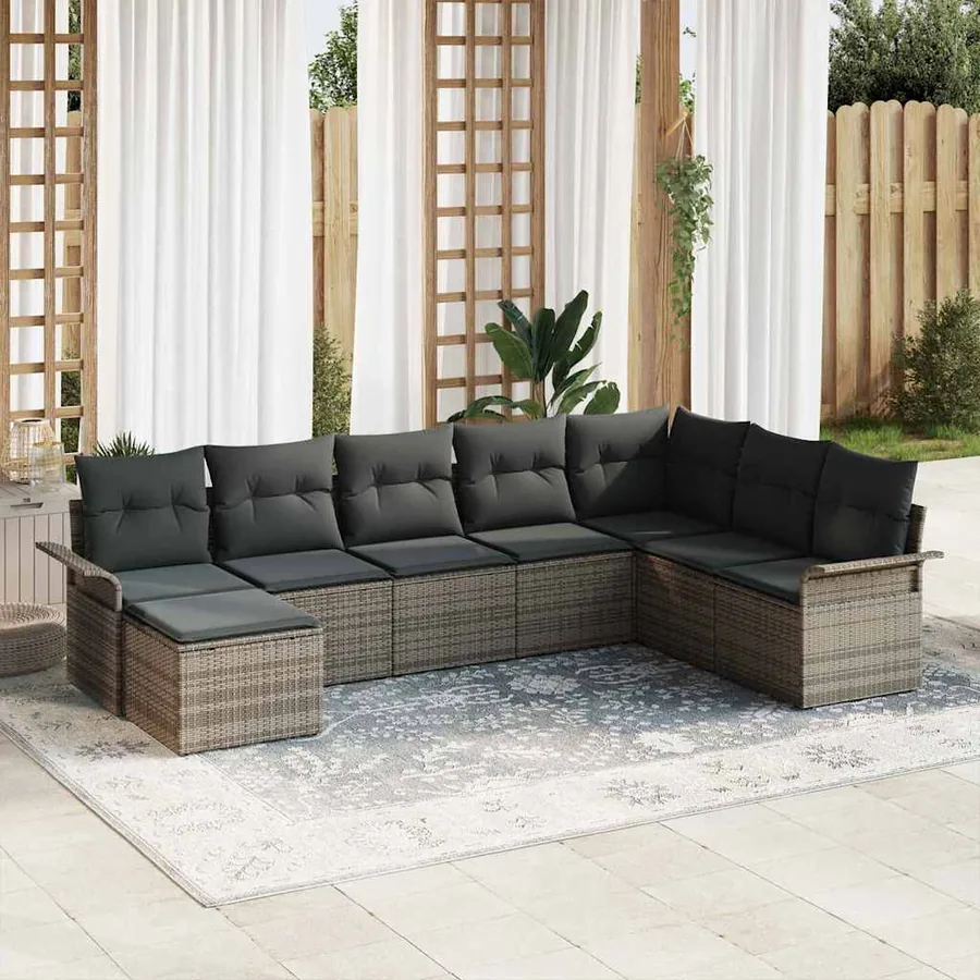 Ensemble de canapé de jardin avec coussin 8 pcs Gris polyrotin