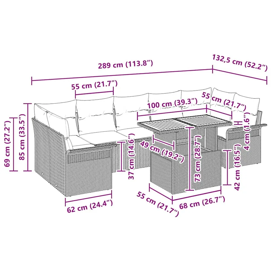 Ensemble de canapé de jardin avec coussin 8 pcs Gris - 11