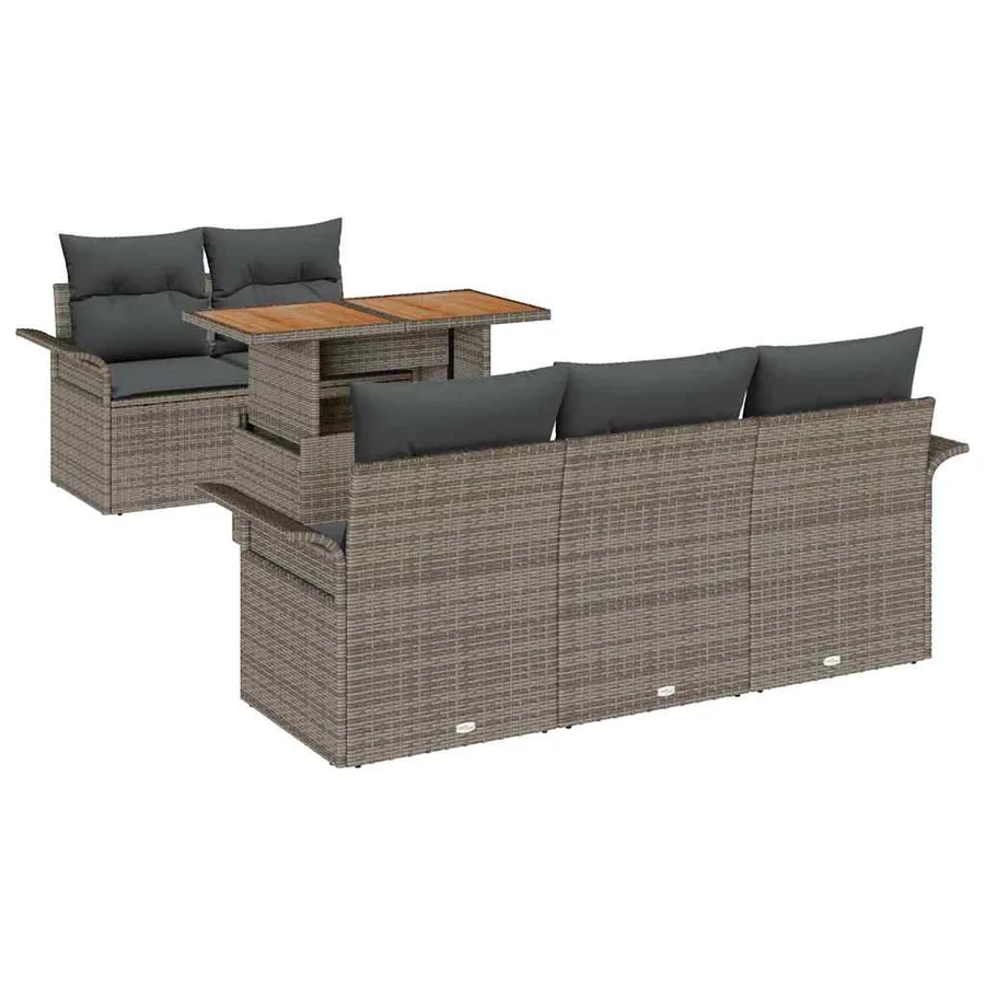 Ensemble de canapé de jardin avec coussin 6 pcs Gris polyrotin - 2