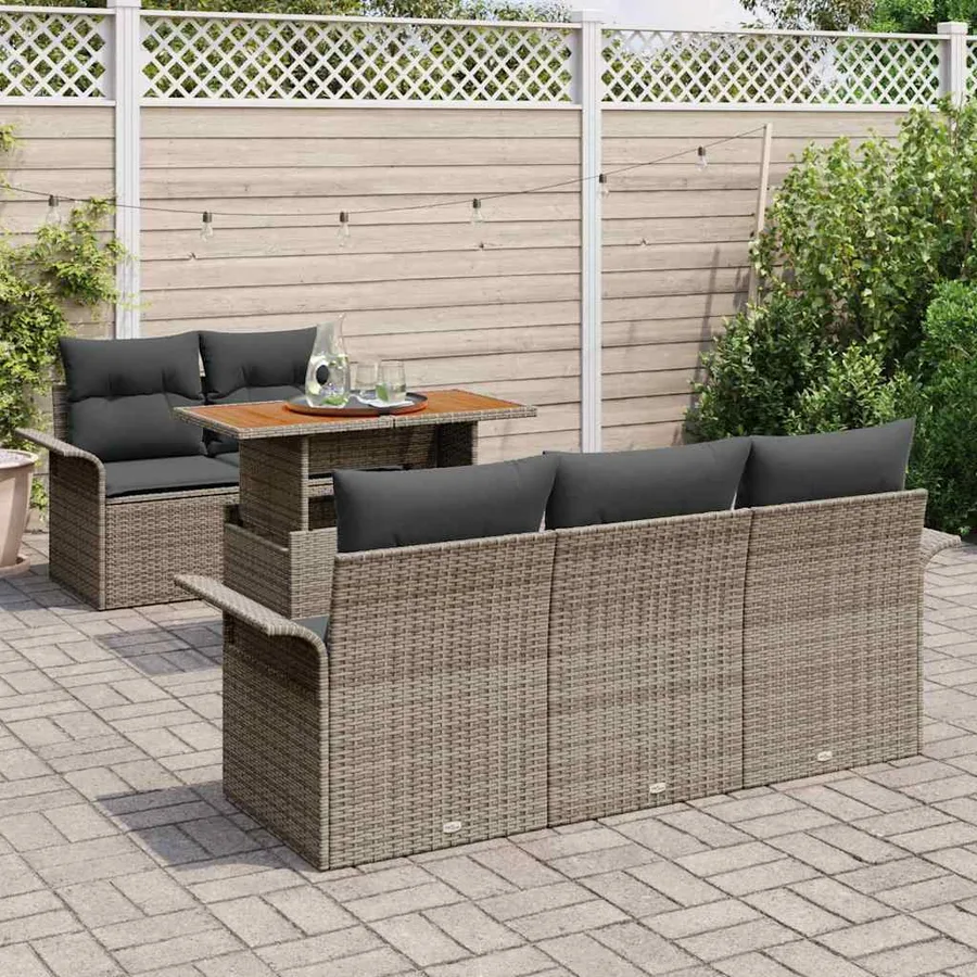 Ensemble de canapé de jardin avec coussin 6 pcs Gris polyrotin - 3