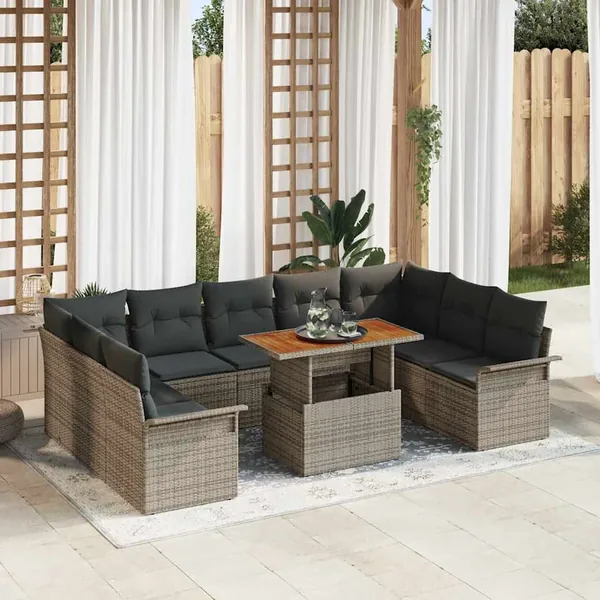 Ensemble de canapé de jardin avec coussin 10 pcs Gris
