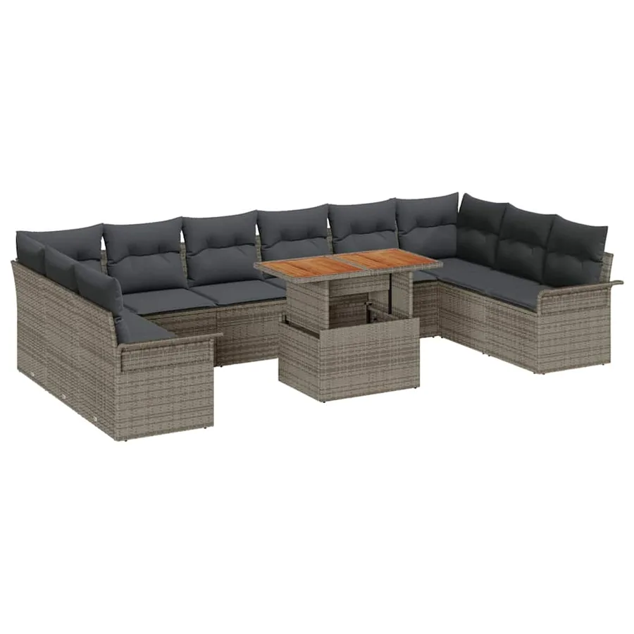 Ensemble de canapé de jardin avec coussin 11 pcs Gris polyrotin - 2
