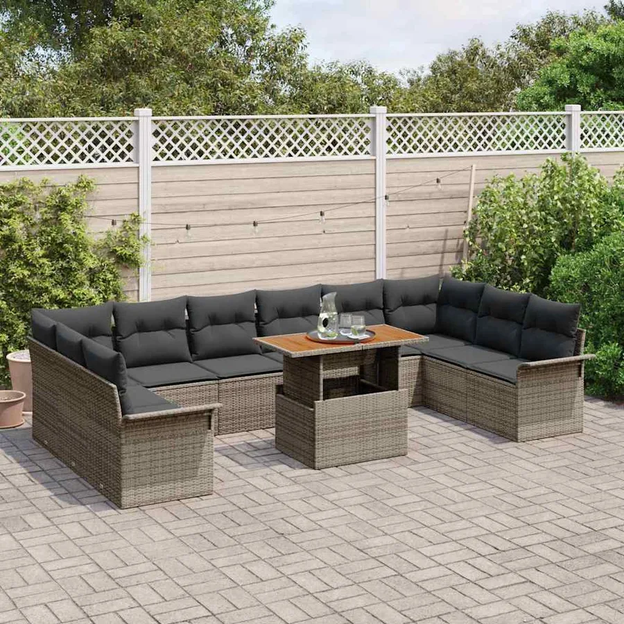 Ensemble de canapé de jardin avec coussin 11 pcs Gris polyrotin - 3
