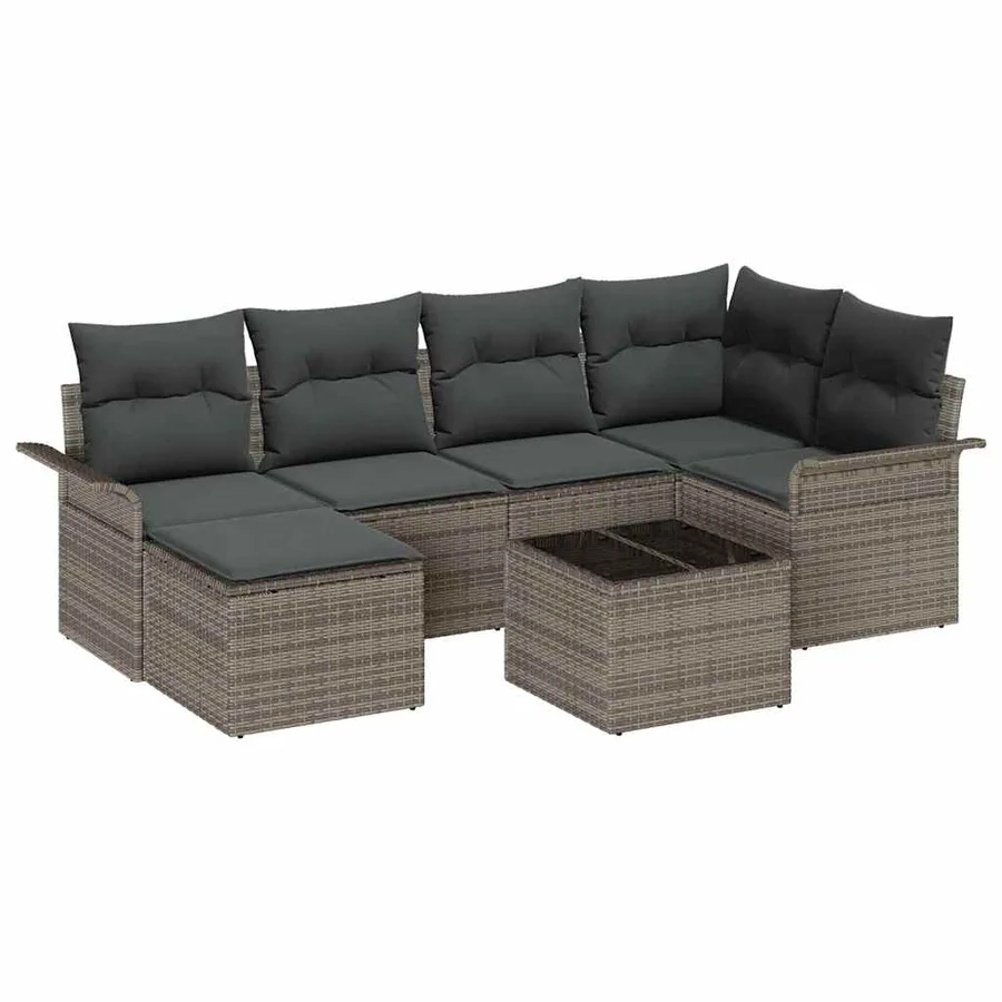 Ensemble de canapé de jardin avec coussin 7 pcs Gris polyrotin - 2