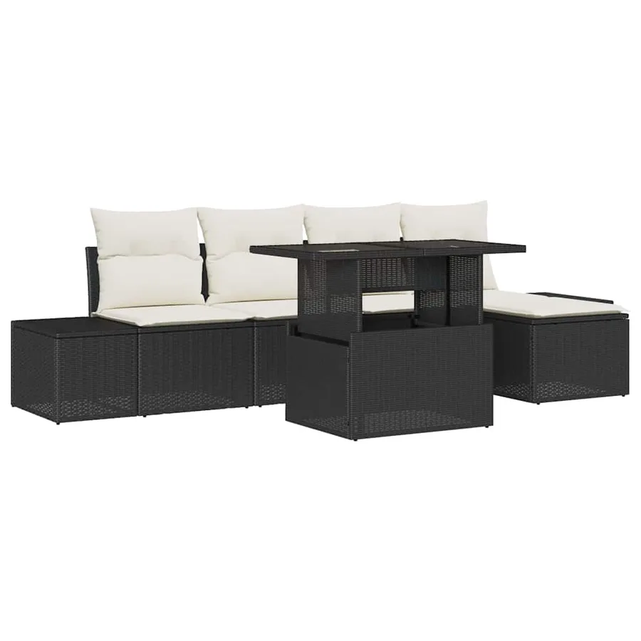 Ensemble de canapé de jardin 6 pcs Noir et Crème polyrotin - 2