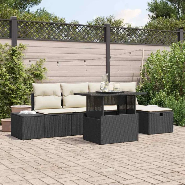 Ensemble de canapé de jardin avec coussin 6 pcs Poly rotin