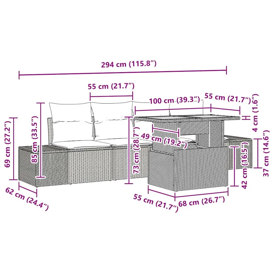 Ensemble de canapé de jardin 5 pc Noir et Crème - 10