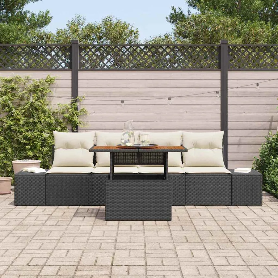 Ensemble de canapé de jardin 5 pc Noir et Crème - 3