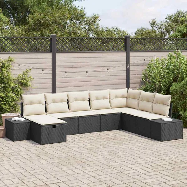 Ensemble de canapé de jardin avec coussin 8 pcs Noir polyrotin