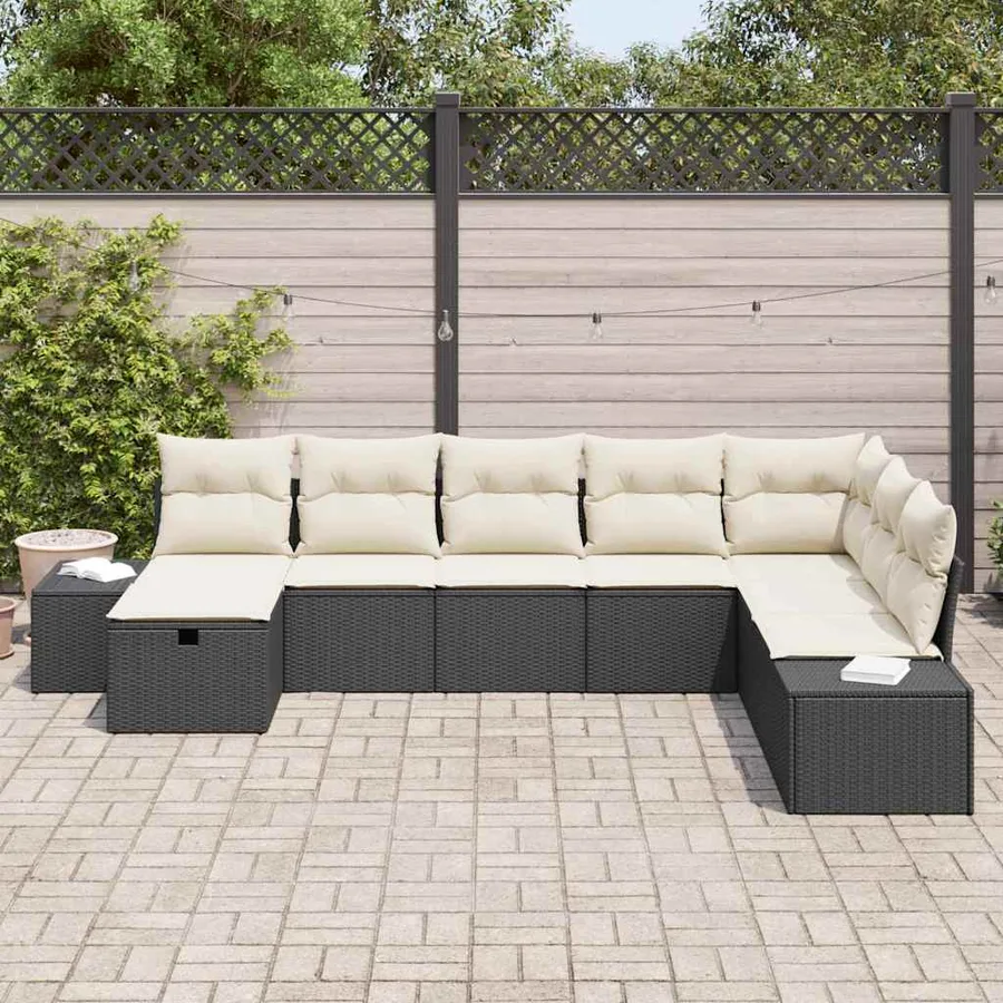 Ensemble de canapé de jardin avec coussin 8 pcs Noir polyrotin - 3