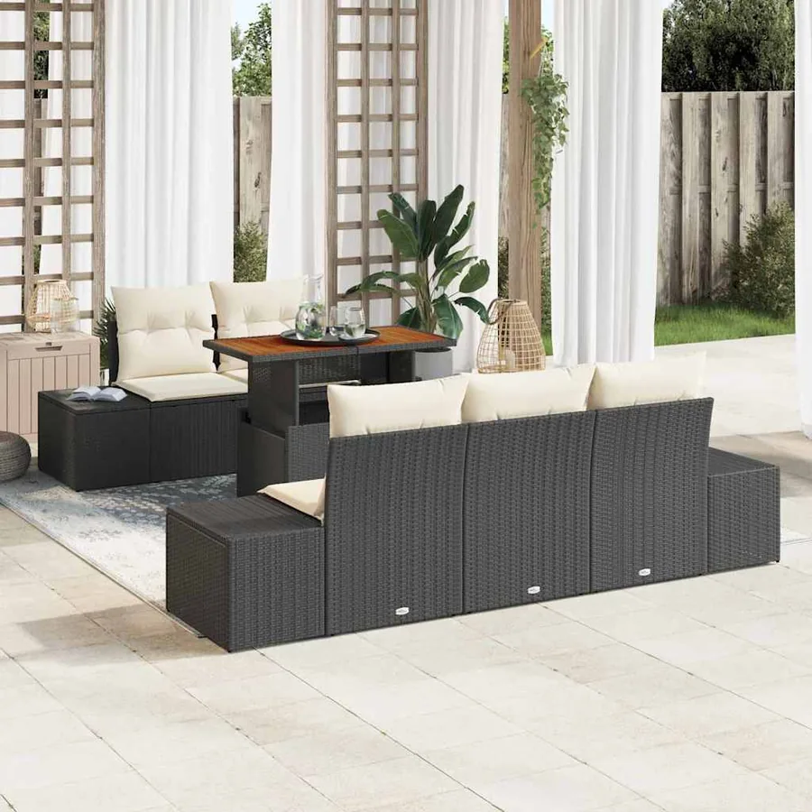 Ensemble de canapé de jardin 6 pc Noir et Crème