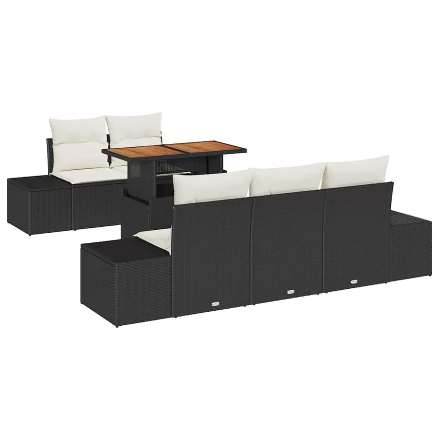 Ensemble de canapé de jardin 6 pc Noir et Crème - 2