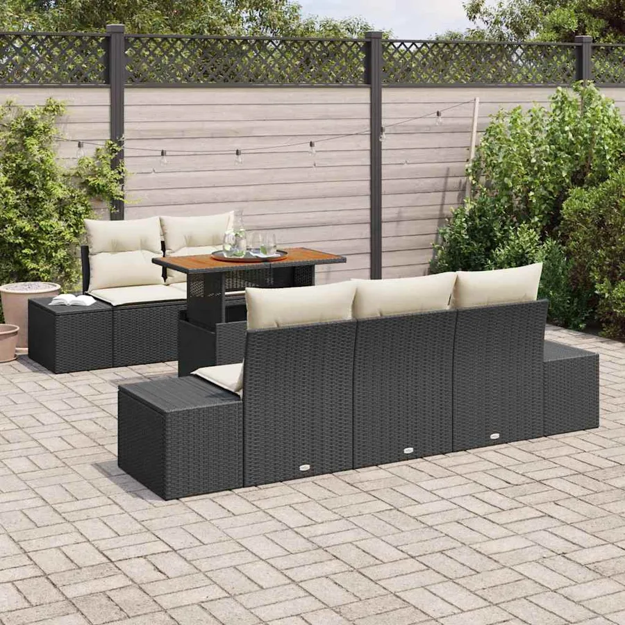 Ensemble de canapé de jardin 6 pc Noir et Crème - 3