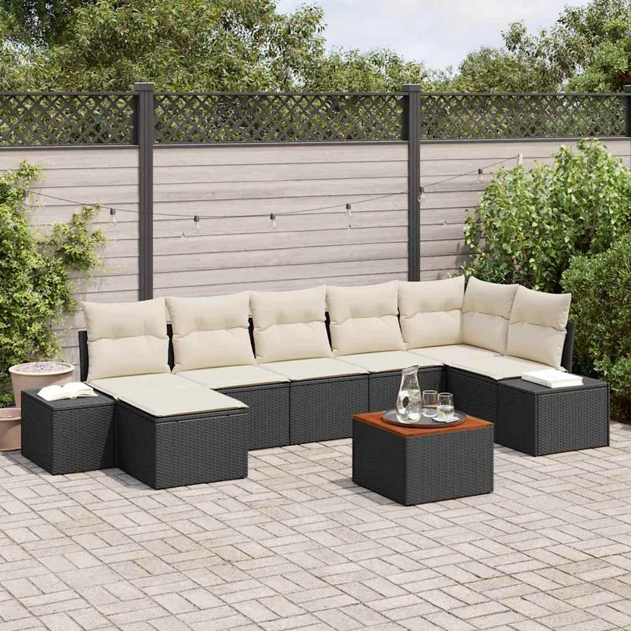 Ensemble de canapé de jardin avec coussin 8 pcs Noir polyrotin