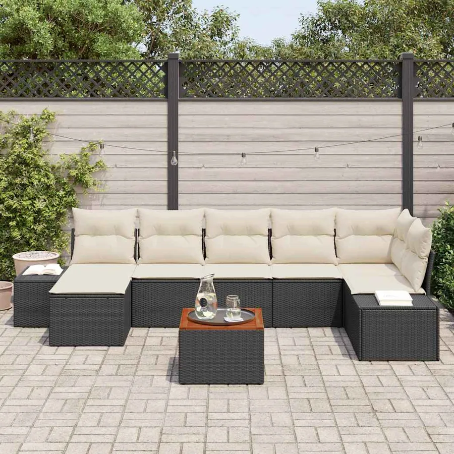 Ensemble de canapé de jardin avec coussin 8 pcs Noir polyrotin - 3
