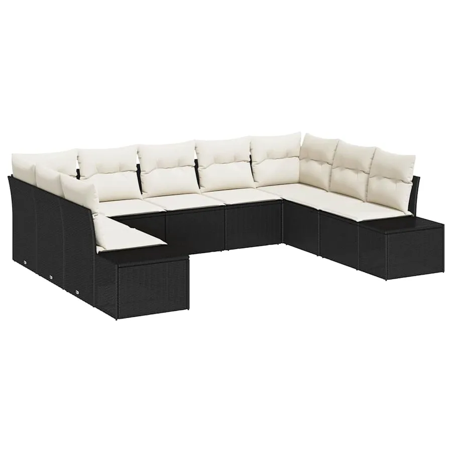 Ensemble de canapé de jardin avec coussin 9 pcs Noir polyrotin - 2