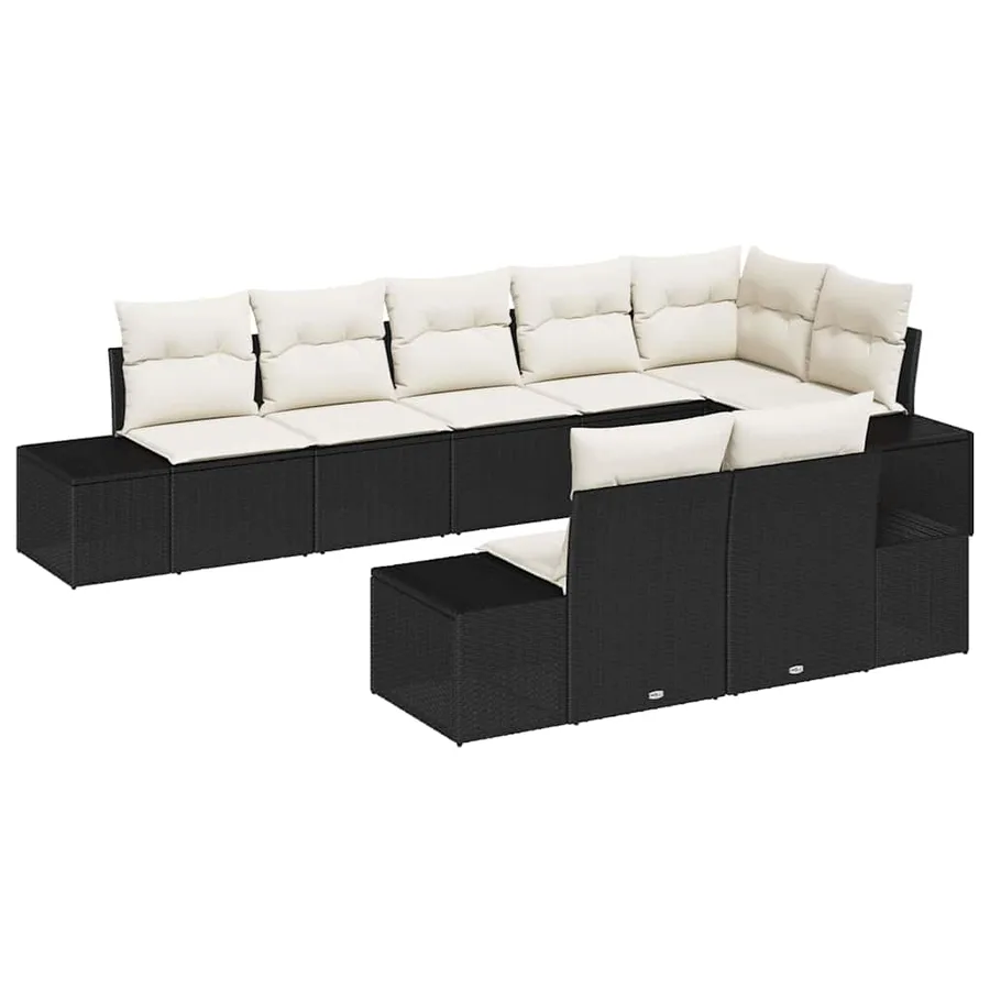 Ensemble de canapé de jardin 8 pcs Noir et Crème polyrotin - 2