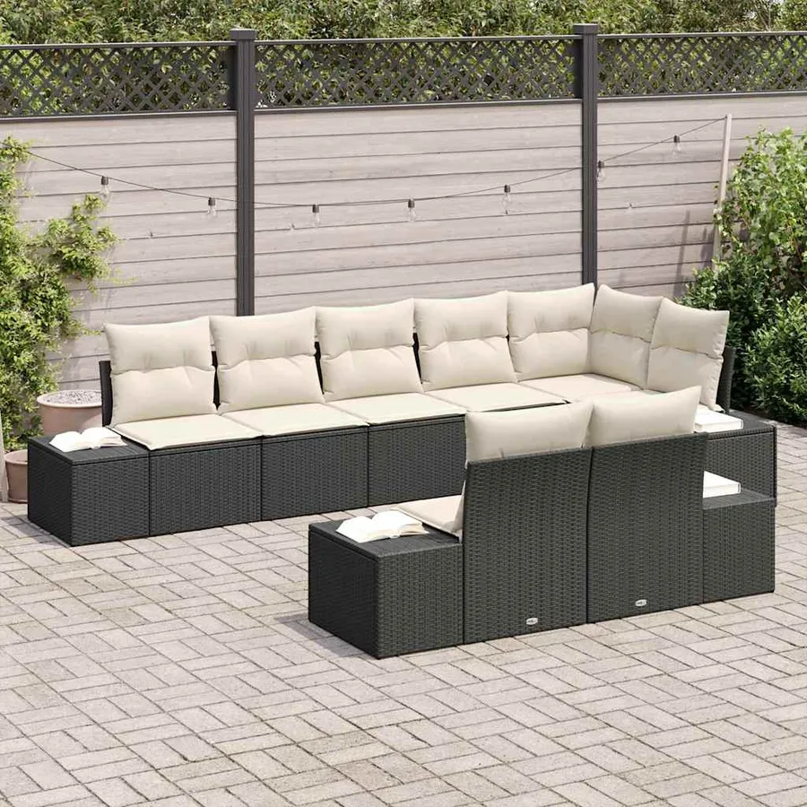 Ensemble de canapé de jardin 8 pcs Noir et Crème polyrotin - 3