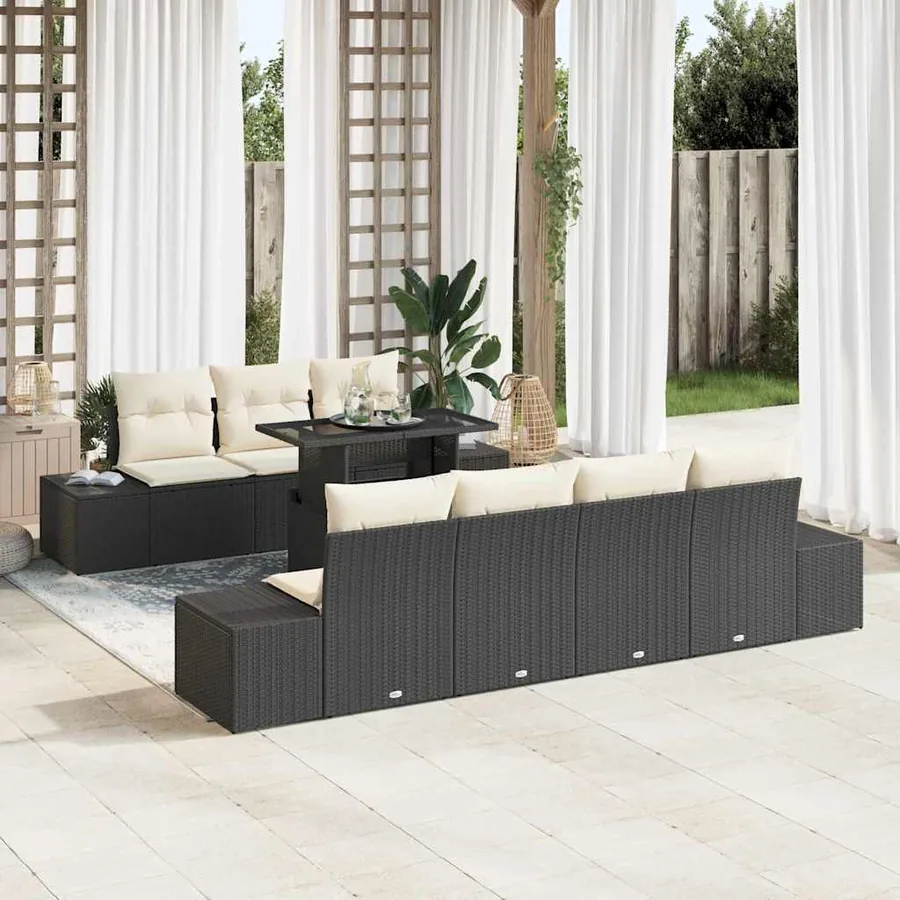 Ensemble de Canapés avec coussin 8 pcs Noir et Crème polyrotin